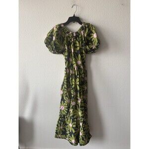 Topshop Size 2 Midi Dress Floral Off Shoulder Open Strappy/Tie Back Green